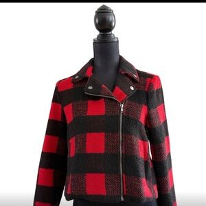 Women’s BB Dakota Red and Black Buffalo Plaid Moto Jacket
